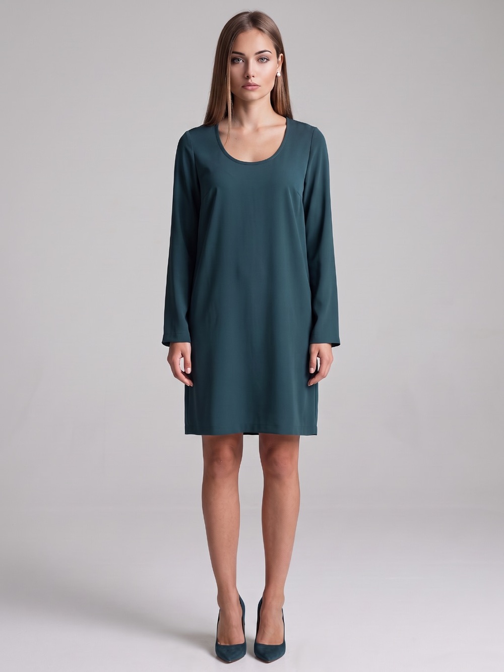 🌻NEW w/tag AG Adriano Goldschmied Silk Mini Shift Dress Green Long Sleeve sz S
